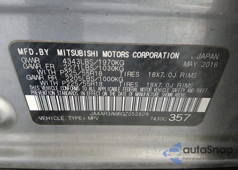 2016 Mitsubishi Outlander Sport 2.4 Se z USA, uszkodzony, nr VIN JA4AR3AW6GZ052828